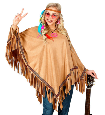 Widmann SRL Bruine indianen poncho in suede unisex