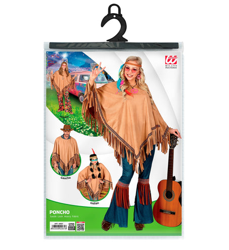 Widmann SRL Bruine indianen poncho in suede unisex