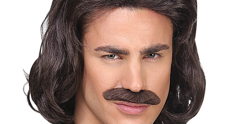 Widmann SRL Bruine macho pruik met snor