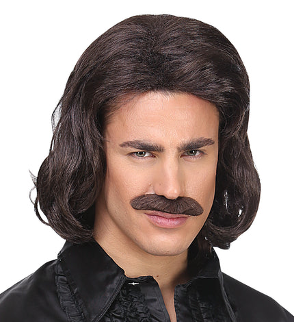 Widmann SRL Bruine macho pruik met snor