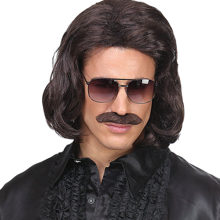 Widmann SRL Bruine macho pruik met snor