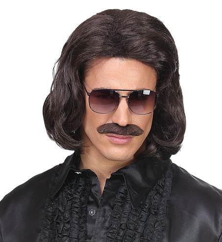 Widmann SRL Bruine macho pruik met snor