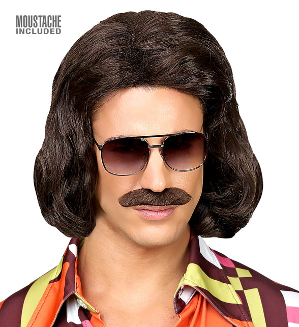 Widmann SRL Bruine macho pruik met snor