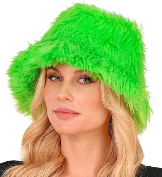Widmann SRL Bucket hat pluche neon groen Stijn