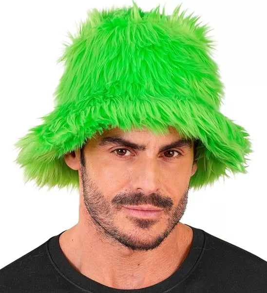 Widmann SRL Bucket hat pluche neon groen Stijn