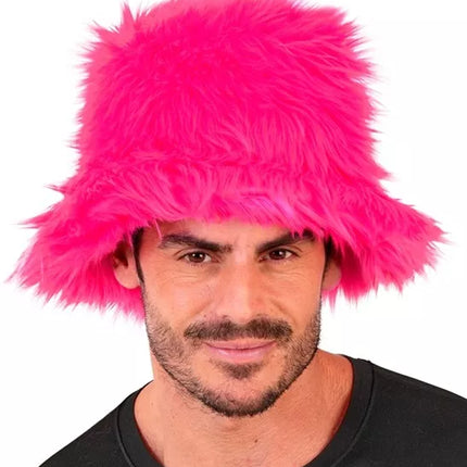 Widmann SRL Bucket hat pluche neon roze Liv