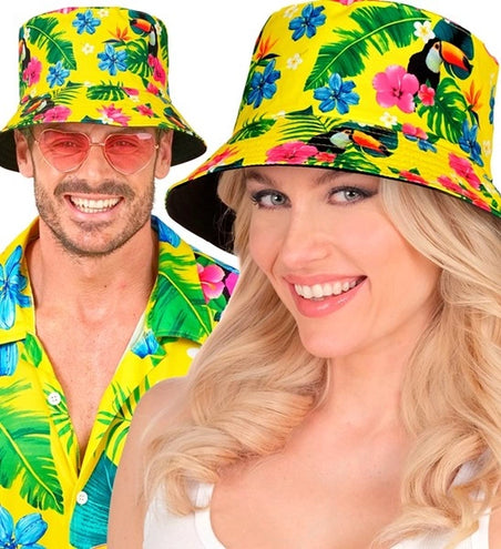 Widmann SRL Bucket hat zomer party geel kostuum Thijs