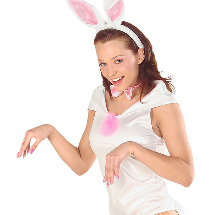 Widmann SRL Bunny oren met staart en strik roze wit