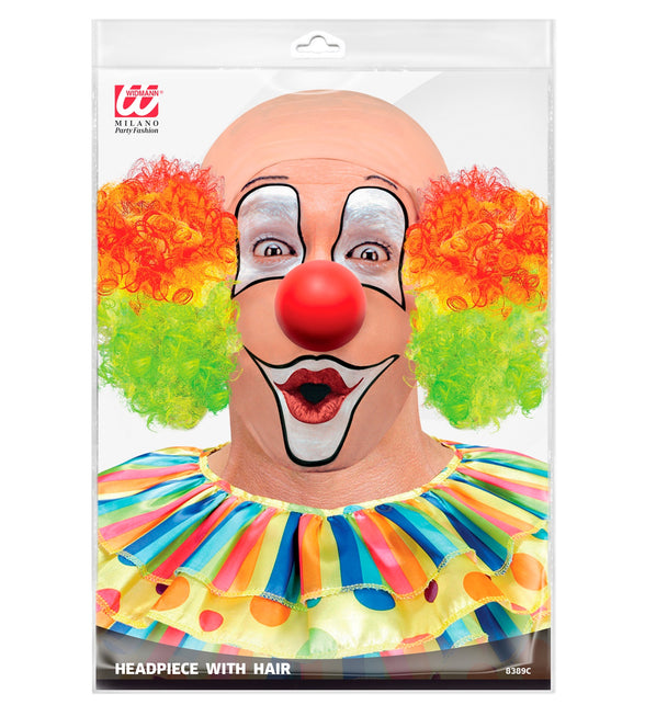 Widmann SRL Clown pruik kaal hoofd kleurrijk