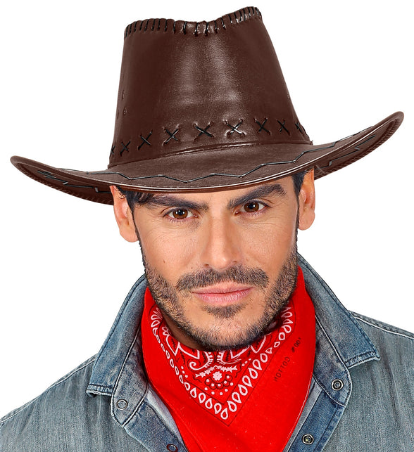 Widmann SRL cowboyhoed lederlook met decoratie bruin