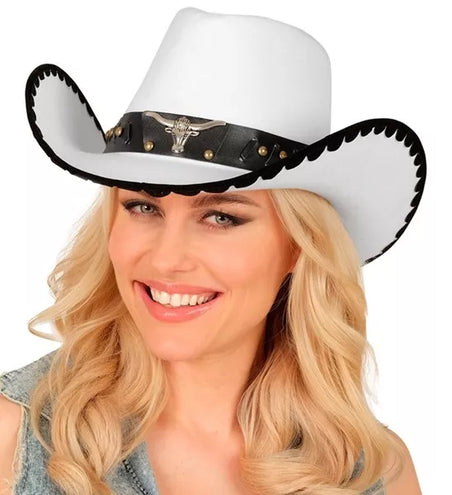 Widmann SRL Cowboyhoed met stier, wit vilt kostuum Liv