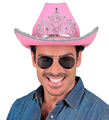 Widmann SRL Cowboyhoed partygirl met tiara roze haarband Siem