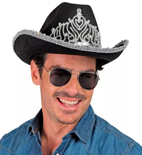 Widmann SRL Cowboyhoed partygirl met tiara zwart haarband Esmee