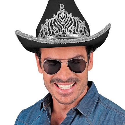 Widmann SRL Cowboyhoed partygirl met tiara zwart haarband Esmee