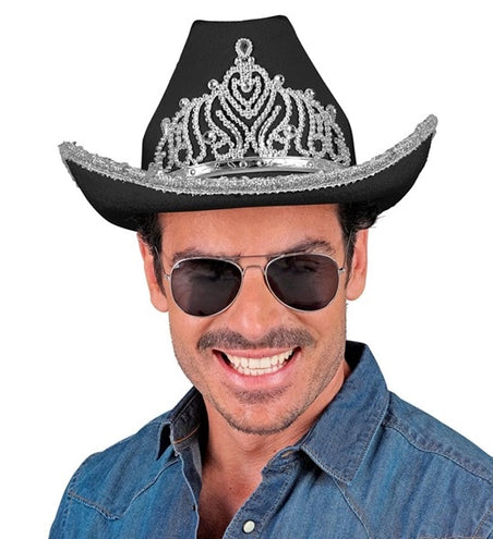 Widmann SRL Cowboyhoed partygirl met tiara zwart haarband Esmee