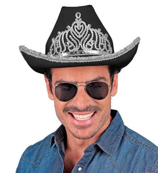 Widmann SRL Cowboyhoed partygirl met tiara zwart haarband Esmee