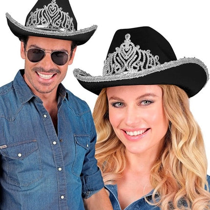 Widmann SRL Cowboyhoed partygirl met tiara zwart haarband Esmee