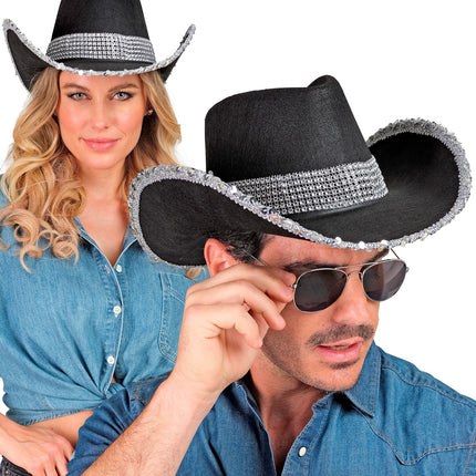 Widmann SRL Cowboyhoed zwart bling met steentjes