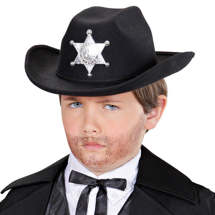 Widmann SRL cowboyhoed zwart met sheriff ster kind
