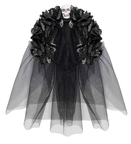 Widmann SRL Diadeem  day of death met 6 rozen  schedel en sluier zwart