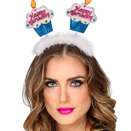 Widmann SRL Diadeem happy birthday cake blauw