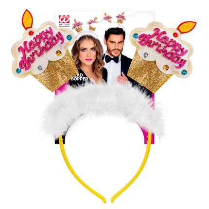 Widmann SRL Diadeem happy birthday cake goud/ wit