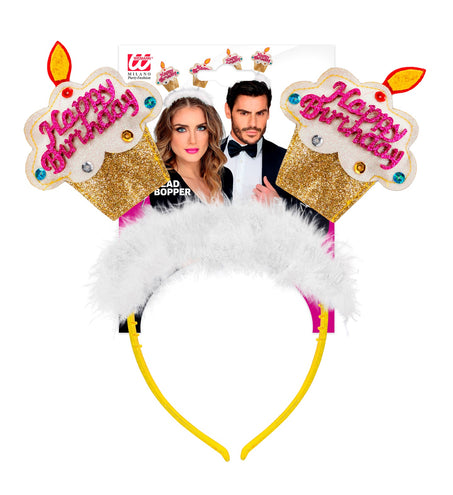 Widmann SRL Diadeem happy birthday cake goud/ wit