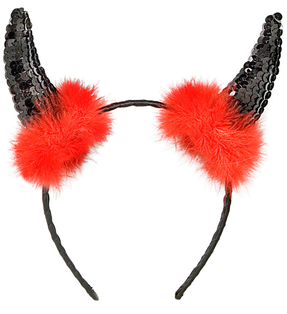 Widmann SRL Diadeem zwarte duivel hoorntjes met rode marabou