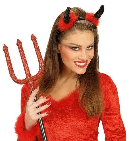 Widmann SRL Diadeem zwarte duivel hoorntjes met rode marabou