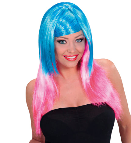 Widmann SRL Dip dye pruik blauw roze