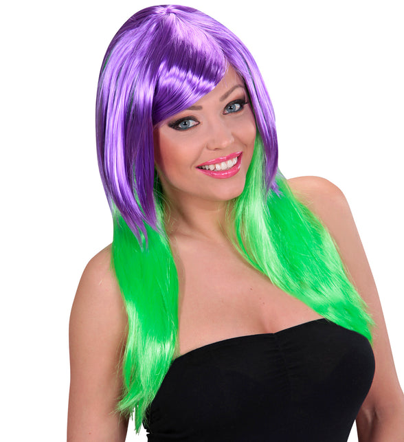 Widmann SRL Dip dye pruik paars groen
