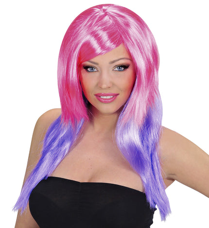 Widmann SRL Dip dye pruik paars roze