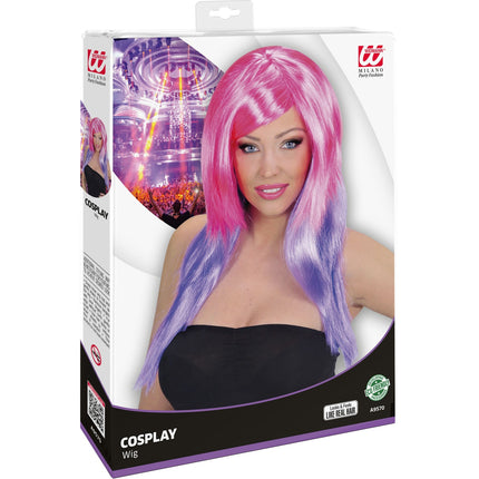 Widmann SRL Dip dye pruik paars roze