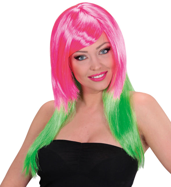 Widmann SRL Dip dye pruik roze groen