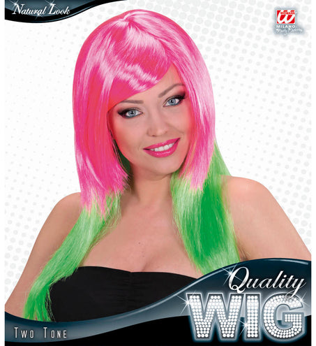 Widmann SRL Dip dye pruik roze groen