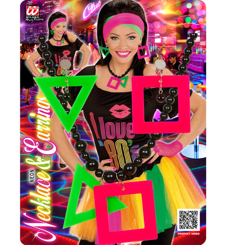 Widmann SRL Disco ketting met oorbellen neon