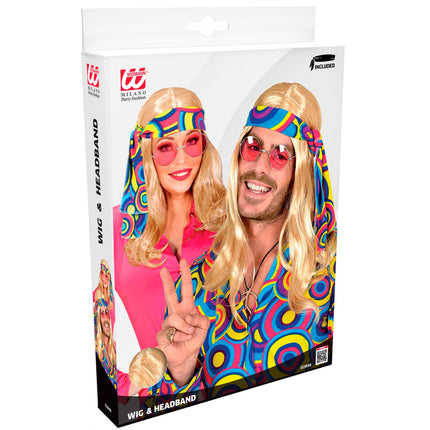 Widmann SRL Disco pruik hippie met hoofdband blond