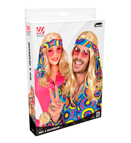 Widmann SRL Disco pruik hippie met hoofdband blond
