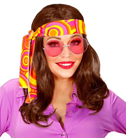 Widmann SRL Disco pruik hippie met hoofdband bruin