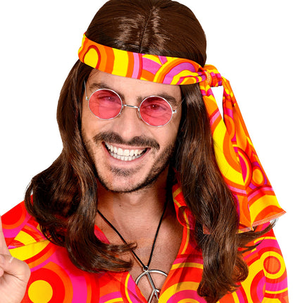 Widmann SRL Disco pruik hippie met hoofdband bruin