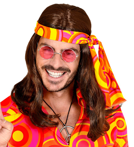 Widmann SRL Disco pruik hippie met hoofdband bruin