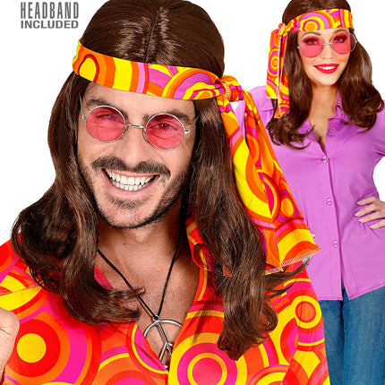 Widmann SRL Disco pruik hippie met hoofdband bruin