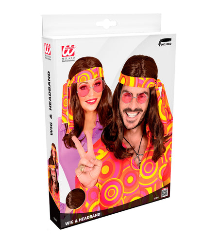 Widmann SRL Disco pruik hippie met hoofdband bruin
