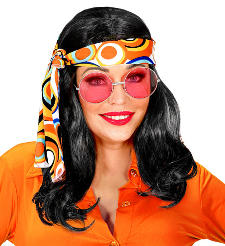 Widmann SRL Disco pruik hippie met hoofdband zwart