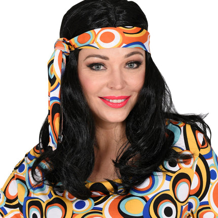 Widmann SRL Disco pruik hippie met hoofdband zwart