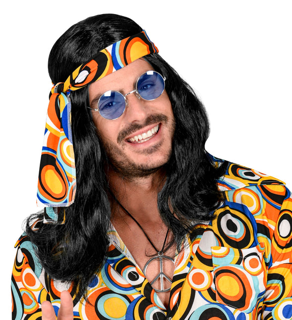Widmann SRL Disco pruik hippie met hoofdband zwart