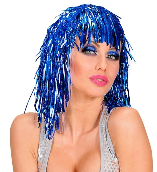 Widmann SRL Disco pruik lurex blauw