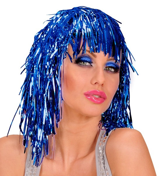 Widmann SRL Disco pruik lurex blauw