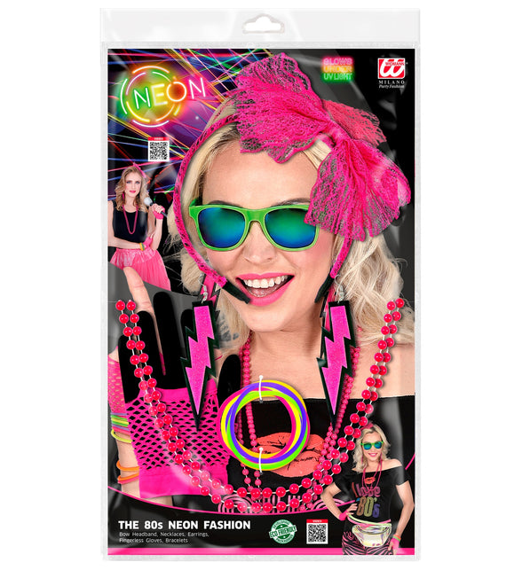 Widmann SRL Disco verkleedset jaren 80 neon roze