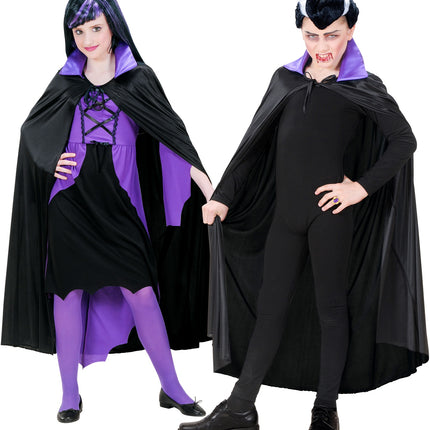 Widmann SRL Dracula cape zwart met paarse kraag kinderen